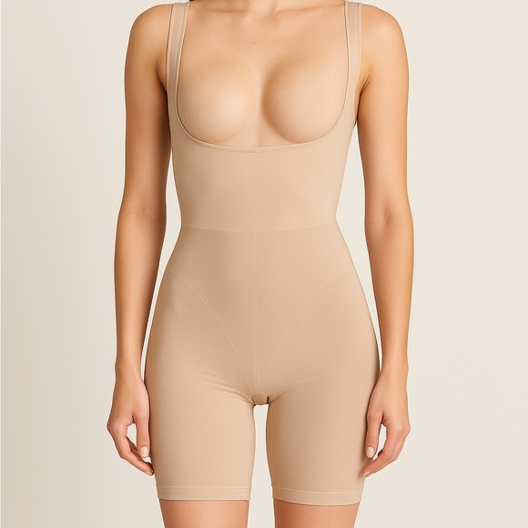 American Apparel Other - Shear Body-Shaping Open Bust Mid-Thigh Bodysuit – Beige, Size Medium